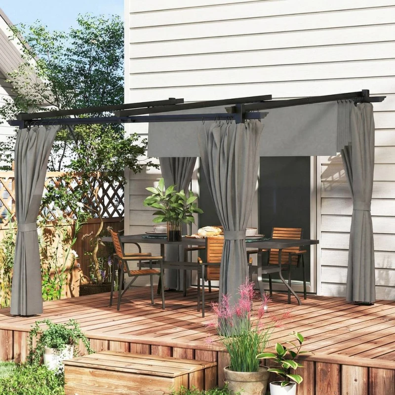 Image of OUTSUNNY 3 x 3(m) Metal Pergola with Retractable Roof & Sidewalls, Light Grey Light Grey Unisex