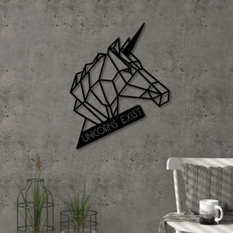 Image of Decortie Modern Metal Wall Art Unicorn Theme Home Ornament Decorative Minimalist Design Hanging Wall Sculpture, Black