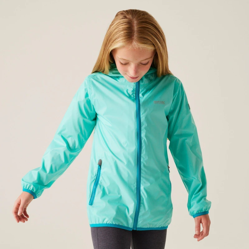 Image of Regatta Kids Lever II Packable Reflective Long Sleeve Waterproof Jacket Aruba Blue male 7-8 (S)