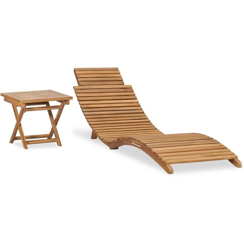Image of VIDAXL Folding Sun Lounger with Table Solid Teak Wood vidaXL 8720286137222