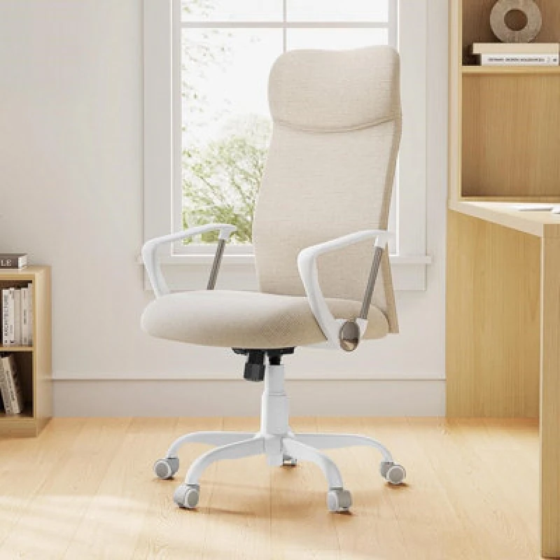 Image of Songmics Desk Chair, Ergonomic Swivel Office Chair, Adjustable Height, Upholstered Seat, Tilt Function, Cappuccino Beige
