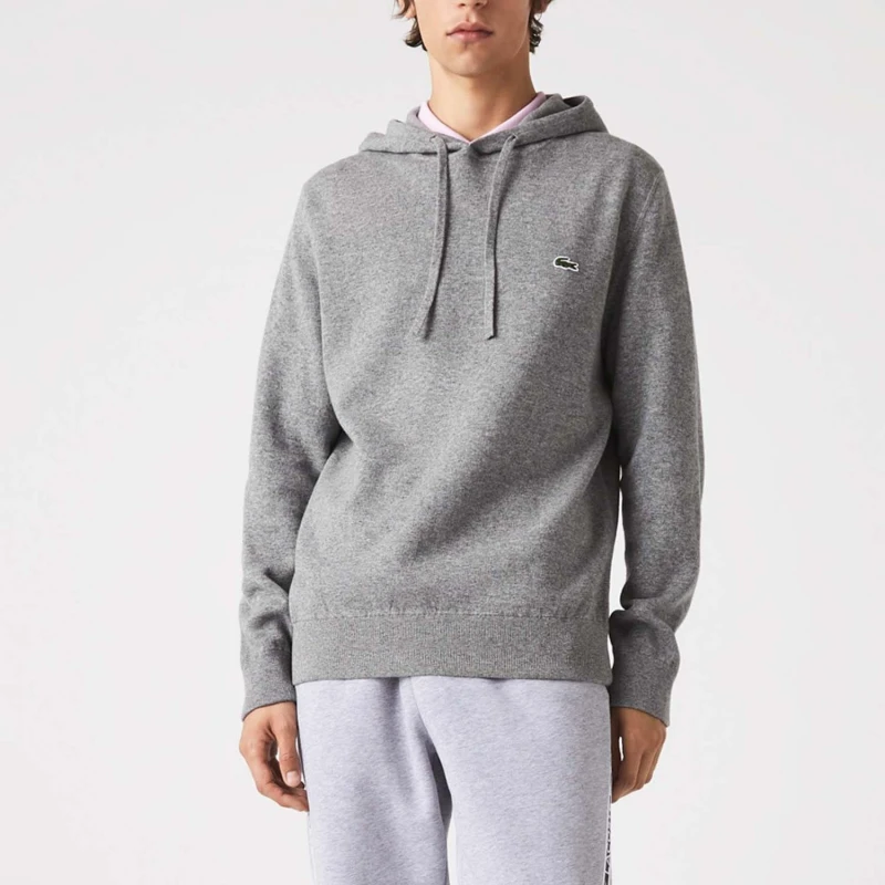 Image of Lacoste Cotton Cashmere Knitted Hoodie - Grey Grey XS