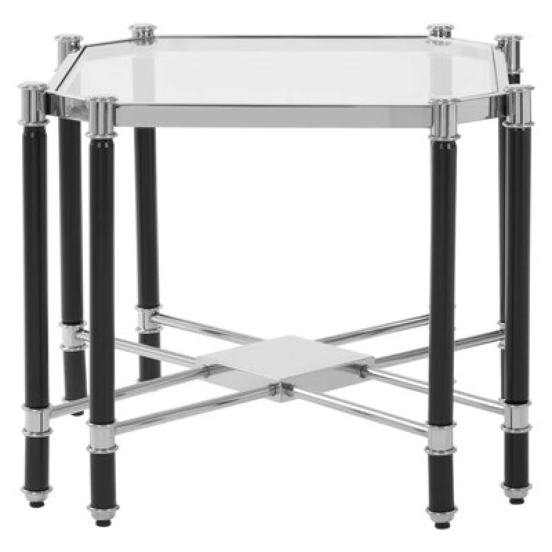 Image of Orsina Silver Chrome Finish End Table, Clear Tempered Glass Octagonal Top, Stainless Steel Frame
