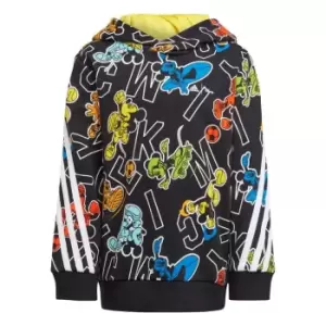 Image of adidas x Disney Mickey Mouse Hoodie Kids - Black / White / Impact Yellow