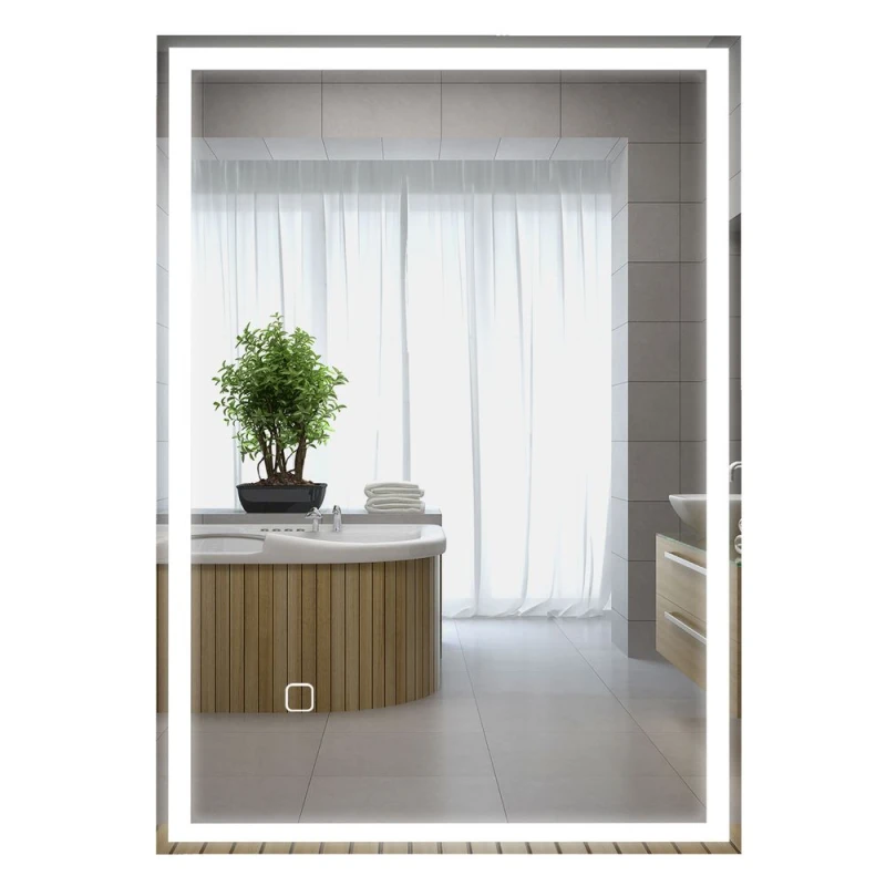 Image of Homcom Illuminated Bathroom Mirror With LED Lights 3 Colours Defogging Film, Silver 834-028V71SR