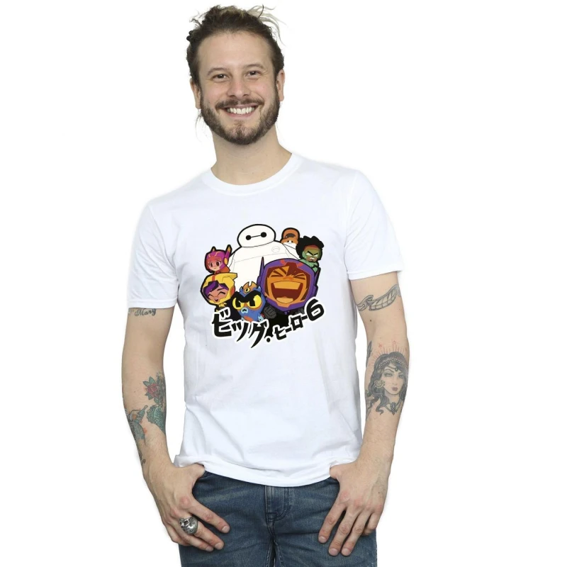 Image of Disney Men Big Hero 6 Baymax Group Manga T-Shirt in White Size: Small White S Male 5059934894488