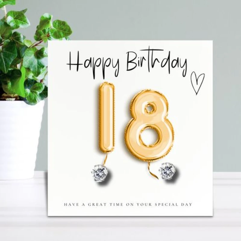 Image of Aye Do Gifts 18th Birthday Cubic Zirconia Stud Earrings & Gold Balloons Gift Card