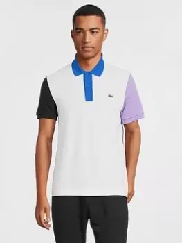 Image of Lacoste Colour Block Polo Shirt - White, Size XL, Men