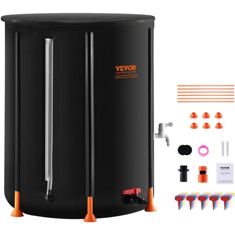 Image of VEVOR Vevor - Collapsible Rain Barrel, 53 Gallon/201 l Portable Rain Water Collection Barrel, pvc Rainwater Collection System with Spigots and Overflo