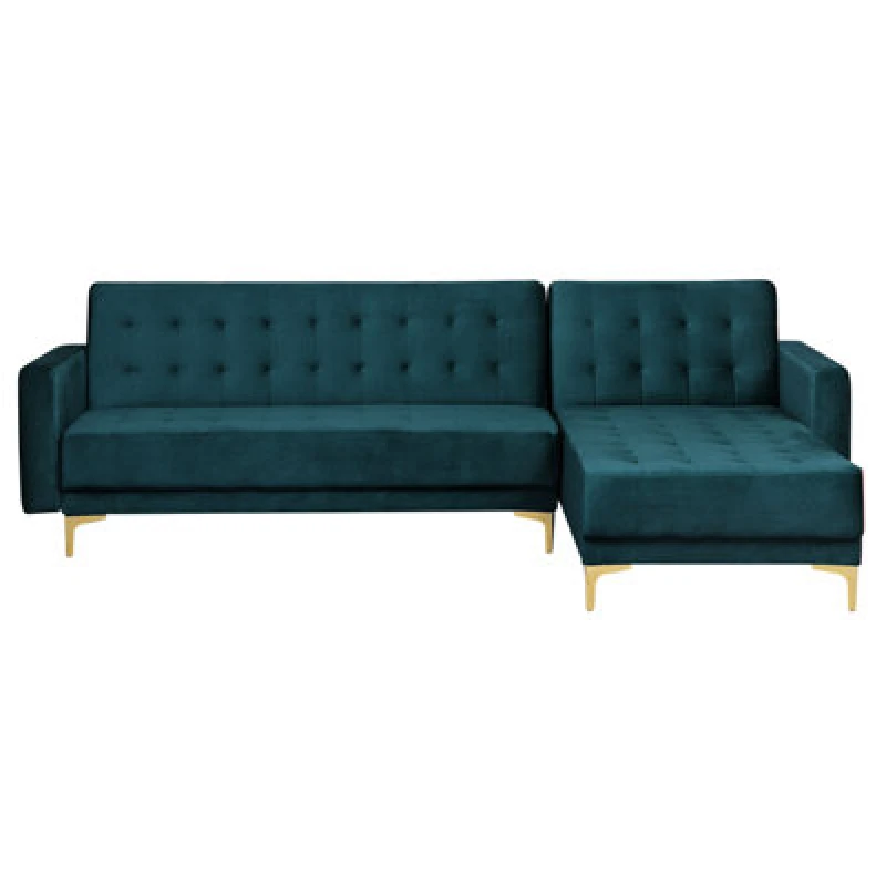 Image of Beliani Modular Corner Sofa Bed 4 Seater Aberdeen Velvet Teal Left Hand