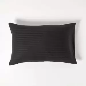 Image of HOMESCAPES Black Egyptian Cotton Satin Stripe Housewife Pillowcase 330 Thread Count - Black - Black
