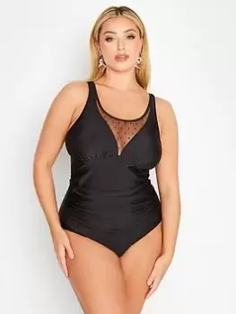 Image of Yours Spot Mesh Swimsuit, Black, Size 26, Women