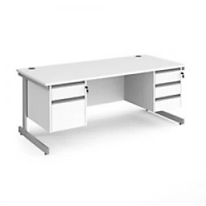 Image of Dams International Straight Desk with White MFC Top and Silver Frame Cantilever Legs and Two & Three Lockable Drawer Pedestals Contract 25 1800 x 800