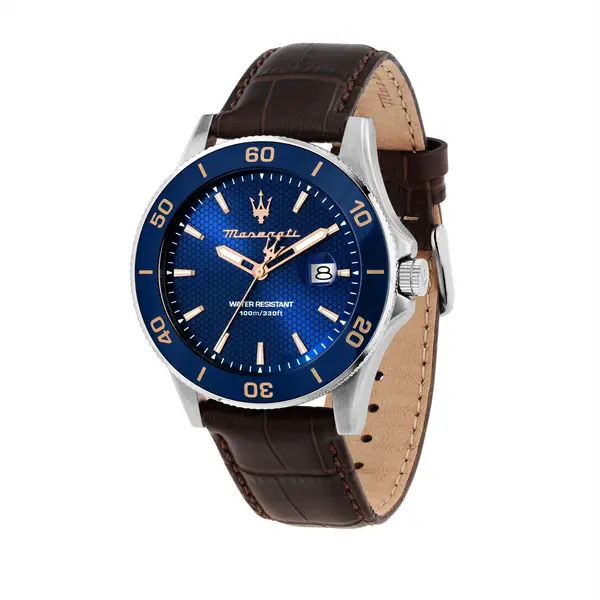 Image of Maserati Competizione Quartz Blue Dial Leather Strap Mens Watch R8851100004 R8851100004