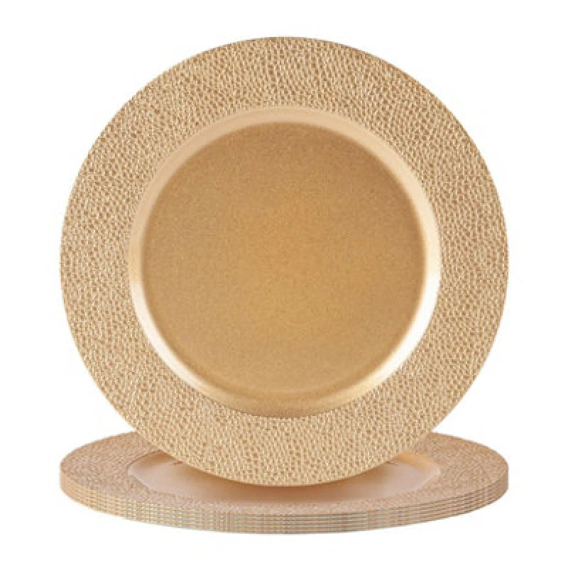 Image of Argon Tableware 6X Hammered Charger Plates - 33Cm - Gold - Reusable Dining Table Setting Plates For Christmas Party Celebrations