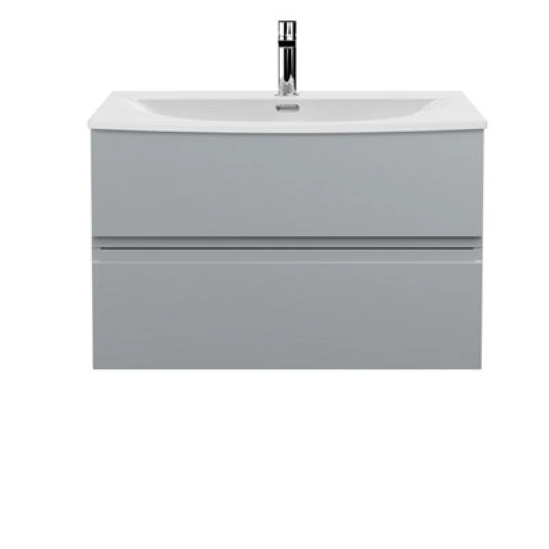Image of Nuie Hudson Reed Urban Wall Hung 2 Drawer Vanity Unit With Curved Ceramic Basin, Modern Bathroom Furniture In Satin Grey, 800mm