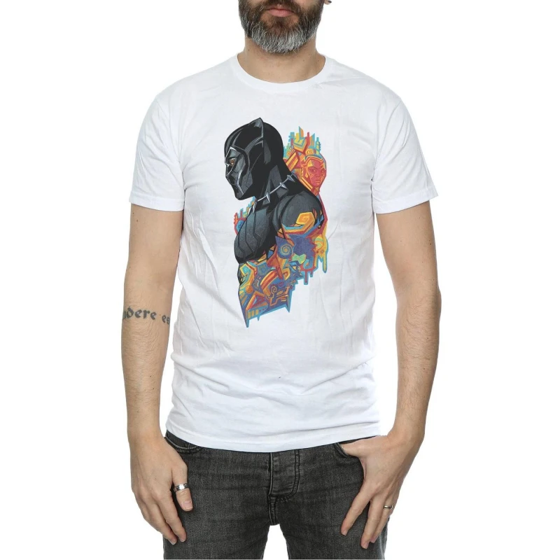 Image of Marvel Marvel Men Black Panther Profile T-Shirt in White Size: Small White S Male 5057736587317