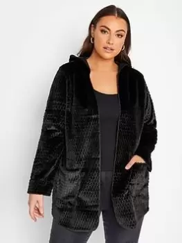 Image of Yours Hoodie Faux Fur Jacket - Black, Size 18, Women