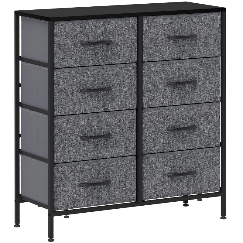 Image of HOMCOM HOMCOM 8 Drawer Fabric Chest of Drawers w/ Wooden Top for Hallway - Black