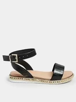 Image of Yours Extra Wide Fit Two Part Studded Sandal Black, Size 4Eee, Women