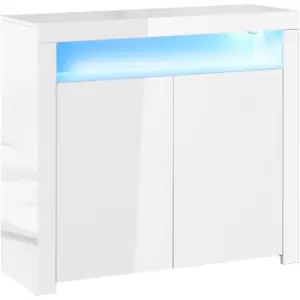 Image of Homcom - Modern High Gloss rgb LED Cabinet Cupboard Sideboard Console White - White