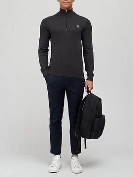Image of Ps Paul Smith Zebra Logo Quarter Zip Knitted Jumper - Grey