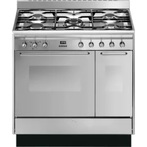 Image of Smeg Cucina 90cm Dual Fuel Range Cooker - Stainless Steel