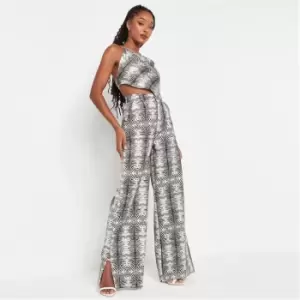 Image of Missguided Zebra Print Straight Leg Split Hem Trousers - Cream