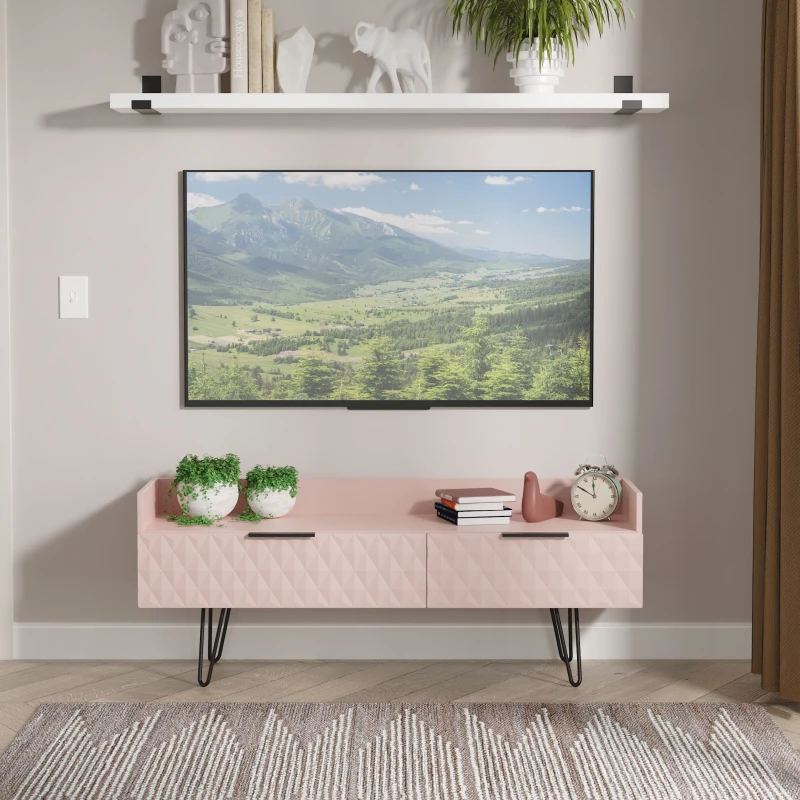 Image of Anzio Matt Kobe Pink Media Unit With 2 Drawers, (H)50.1Cm X (W)128.2Cm X (D)39.4Cm