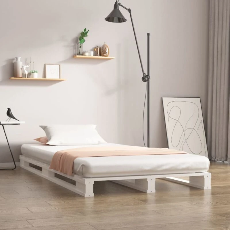 Image of Vidaxl Pallet Bed White 75X190 Cm Small Single Solid Wood Pine, White 821418