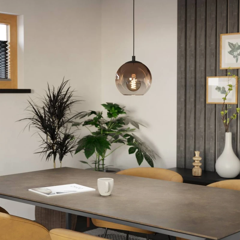 Image of Eglo Ariscani 1 Copper Ombre Effect Glass Single Pendant Light in Black Unisex