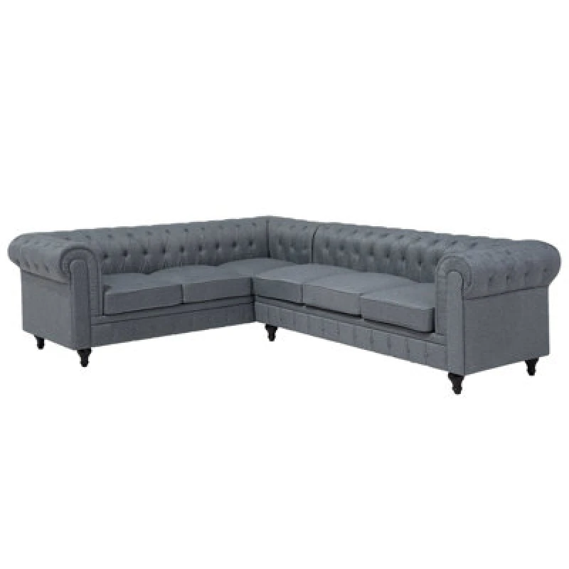 Image of Beliani Corner Sofa 6 Seater Chesterfield Fabric Grey Right Hand