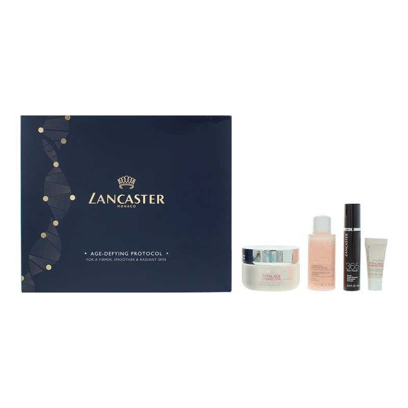 Image of Lancaster Age-Defying Protocol 4 Piece Gift Set: Toner 30ml Comforting Perfecting Toner + 3ml 3ml Anti-Aging Retinol-in-Oil + 10ml 365 Skin Repair Se