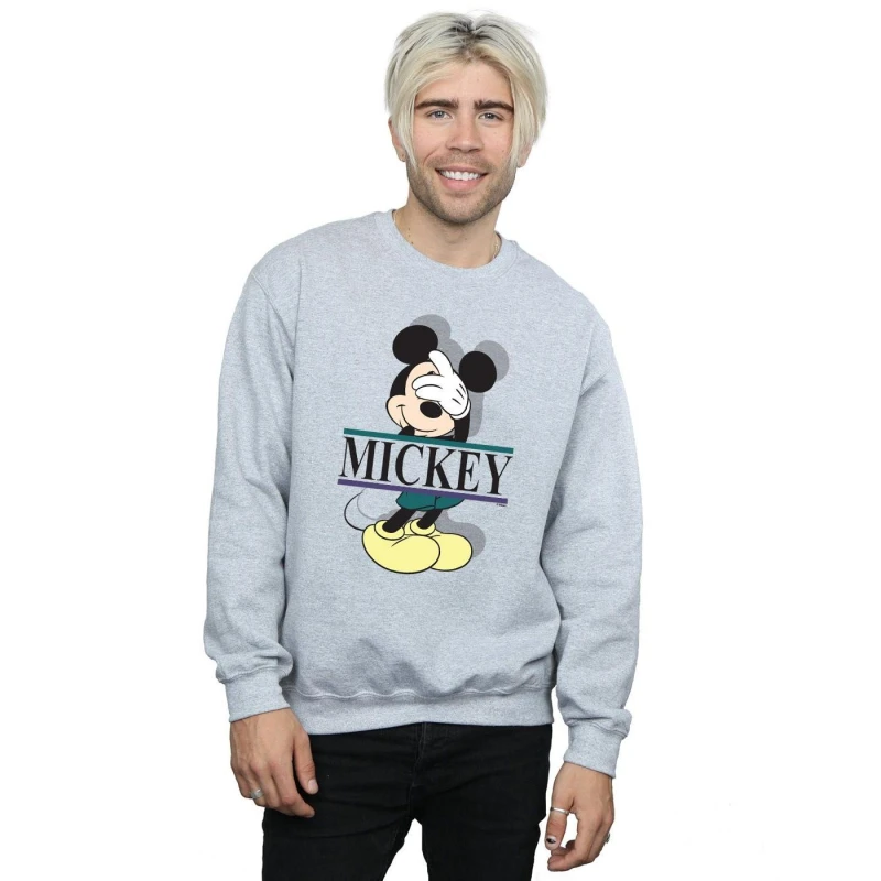 Image of Disney Men Mickey Mouse Letters Sweatshirt in Grey Size: Small Grey S Male 5057981033508