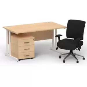 Image of Impulse 1400 x 800 White Cant Office Desk Maple + 3 Dr Mobile Ped & Chiro Med Back Black W/Arms