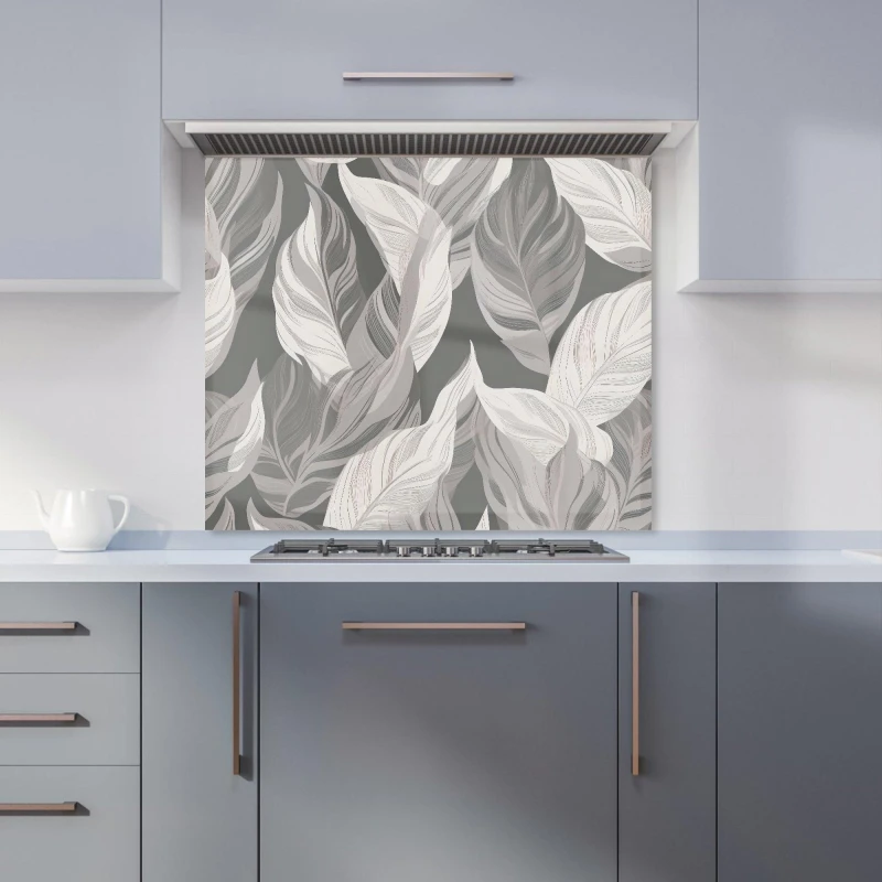 Image of Warren Reed - Designer Grey Floral Leaves Kitchen Splashback Size: 700mm x 650mm Grey Unisex 700mm x 650mm