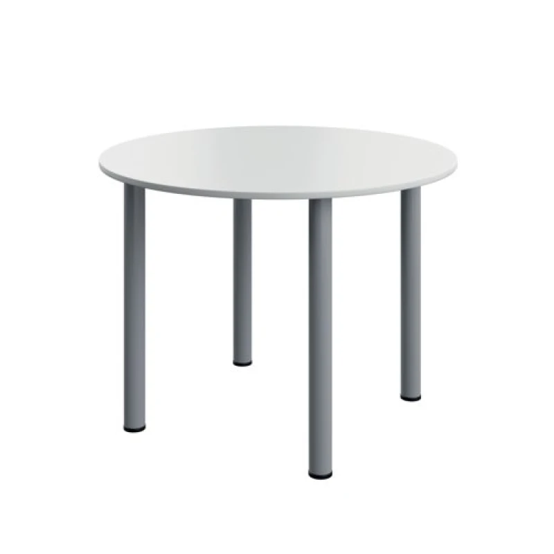Image of Serrion Pole Leg Round Meeting Table 1000x1000x730 White/Silver KF800279