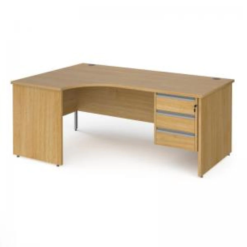 Image of Contract 25 Office Desk Left Hand Corner Desk 1800mm With Pedestal Oak Top And Panel End Leg 800mm Depth Contract 25 CP18EL3-S-O Oak CP18EL3-S