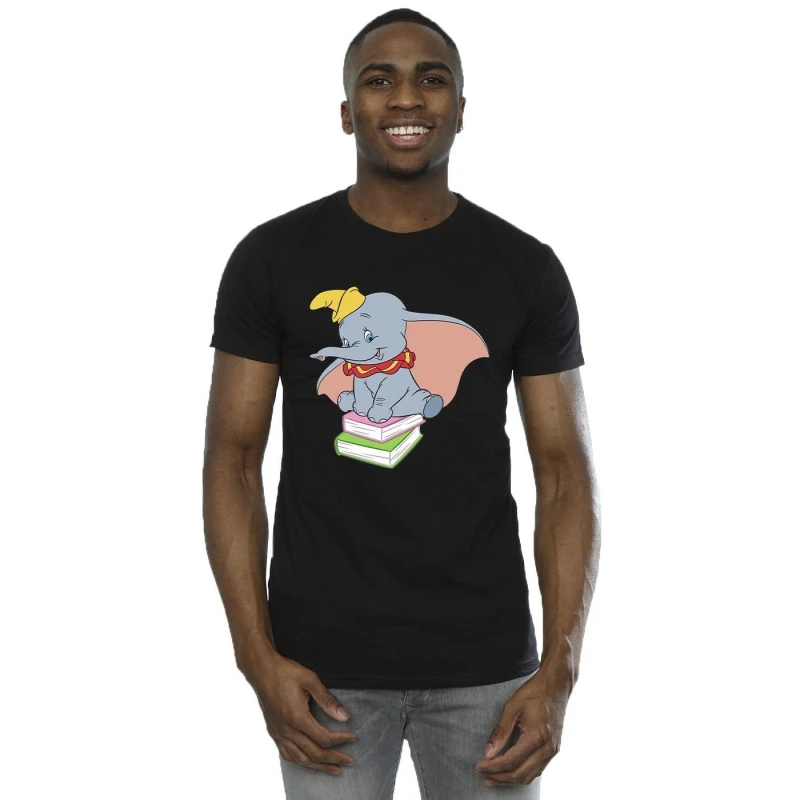 Image of Disney Men Dumbo Sitting On Books T-Shirt in Black Size: Small Black S Male 5063153512504