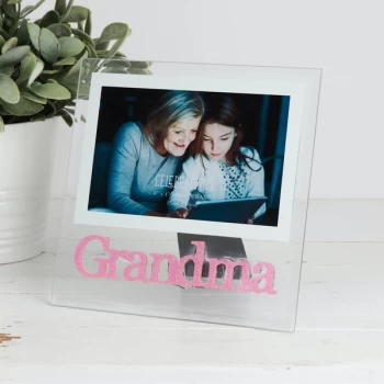 Image of 4" x 6" - Glass Pink Glitter Photo Frame - Grandma