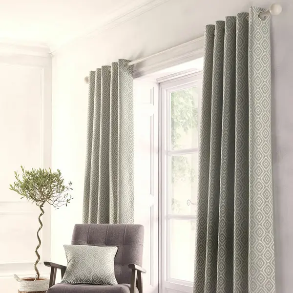 Image of Appletree Loft Asha Geometric Diamond Jacquard Eyelet Lined Curtains, Grey, 46 x 72" ASCGY46726LP1