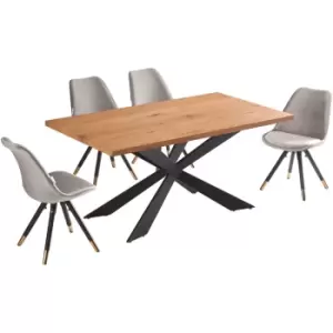 Image of 5 Pieces Life Interiors Sofia Duke Dining Set - an Oak Rectangular Dining Table and Set of 4 Dark Grey Dining Chairs - Dark Grey