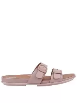 Image of FitFlop Fitflop Gracie Rubber-buckle Two-bar Leather Slides - Beige, Beige, Size 6, Women
