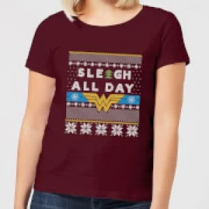 Image of Wonder Woman 'Sleigh All Day Womens Christmas T-Shirt - Burgundy - M