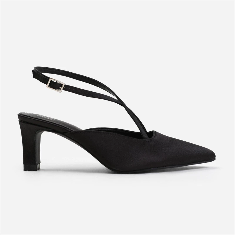 Image of Where's That From 'Raizel' Pointed Toe Low Block Heel With Cross Over Ankle Strap True Black