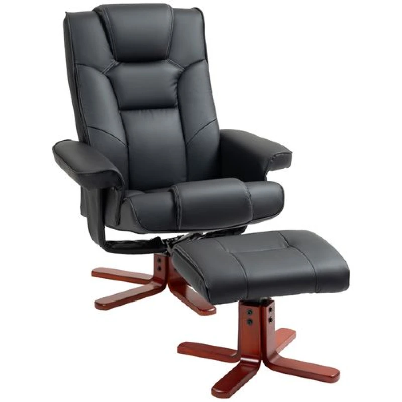 Image of Recliner Chair with Footstool and Adjustable Backrest PU Armchair - Grey - Black - HOMCOM TJ Hughes 5061025017621