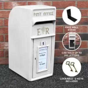 Image of Royal Mail Post Box ER Cast Iron Wall Mounted Wedding Authentic Pillar Replica Lockable Post Office Letter Box White - White