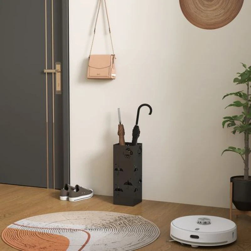 Image of HOMCOM Decorative Umbrella Holder w/ Drip Tray 4 Hooks for Entryway Black Black