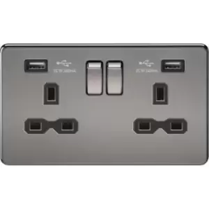 Image of MLA Knightsbridge 13A 2 Gang Socket With Dual USB Charger (2.4A) Black Nickel - SFR9224BN