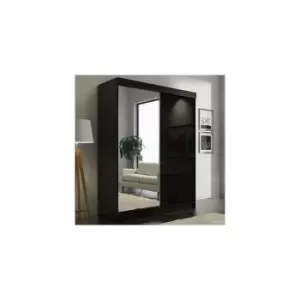 Image of Vikas High Gloss 3 Sliding Door Wardrobe with Mirror and Drawers 250cm - Black